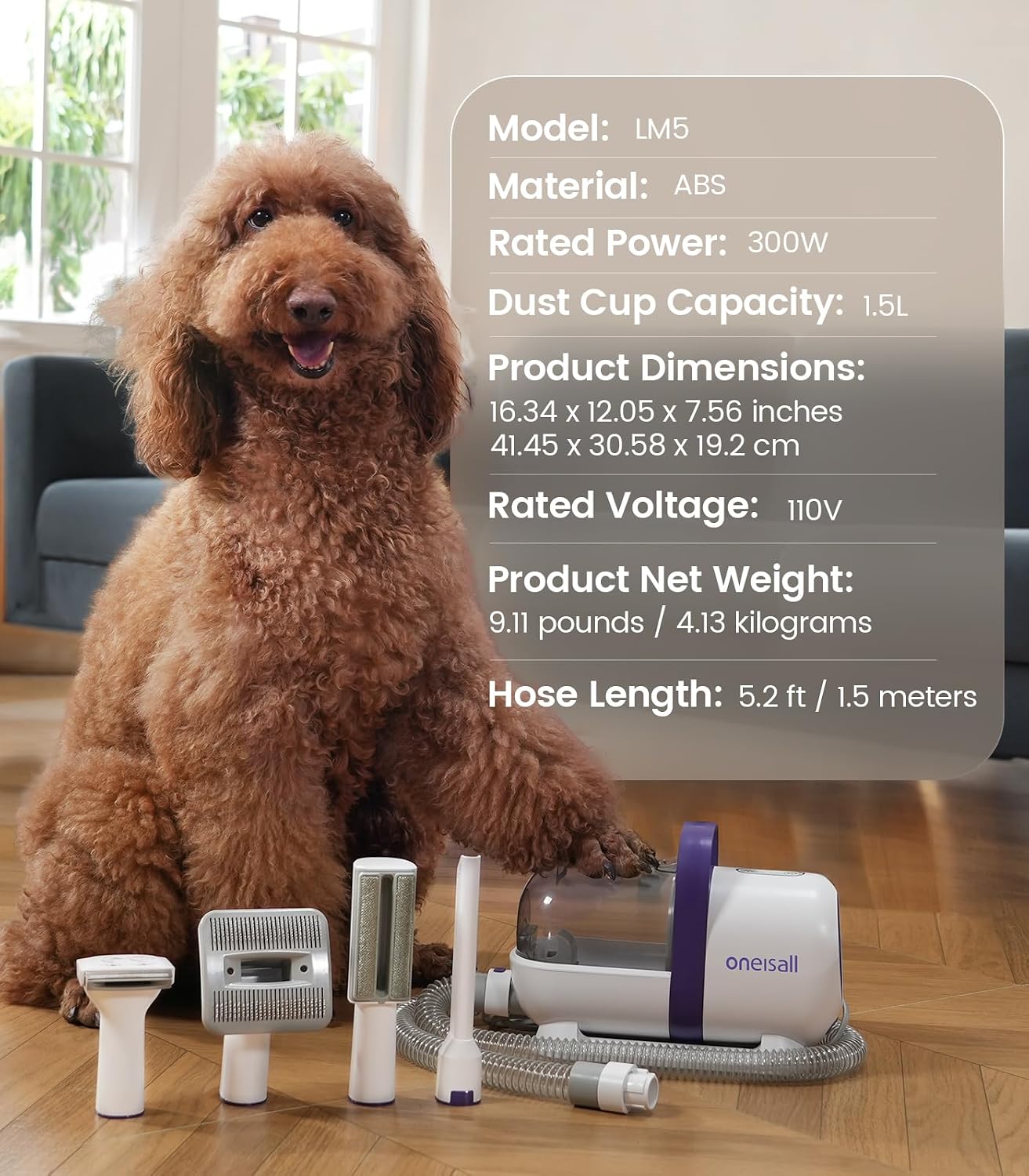 Dog Grooming Kit with 12 Kpa Vacuum,Dog Vacuum Groomer | Powerful Suction 99% Pet Hair,58Db Quiet Pet Grooming Kit,Pet Hair Remover for Shedding and Tangled Hairs,1.5L