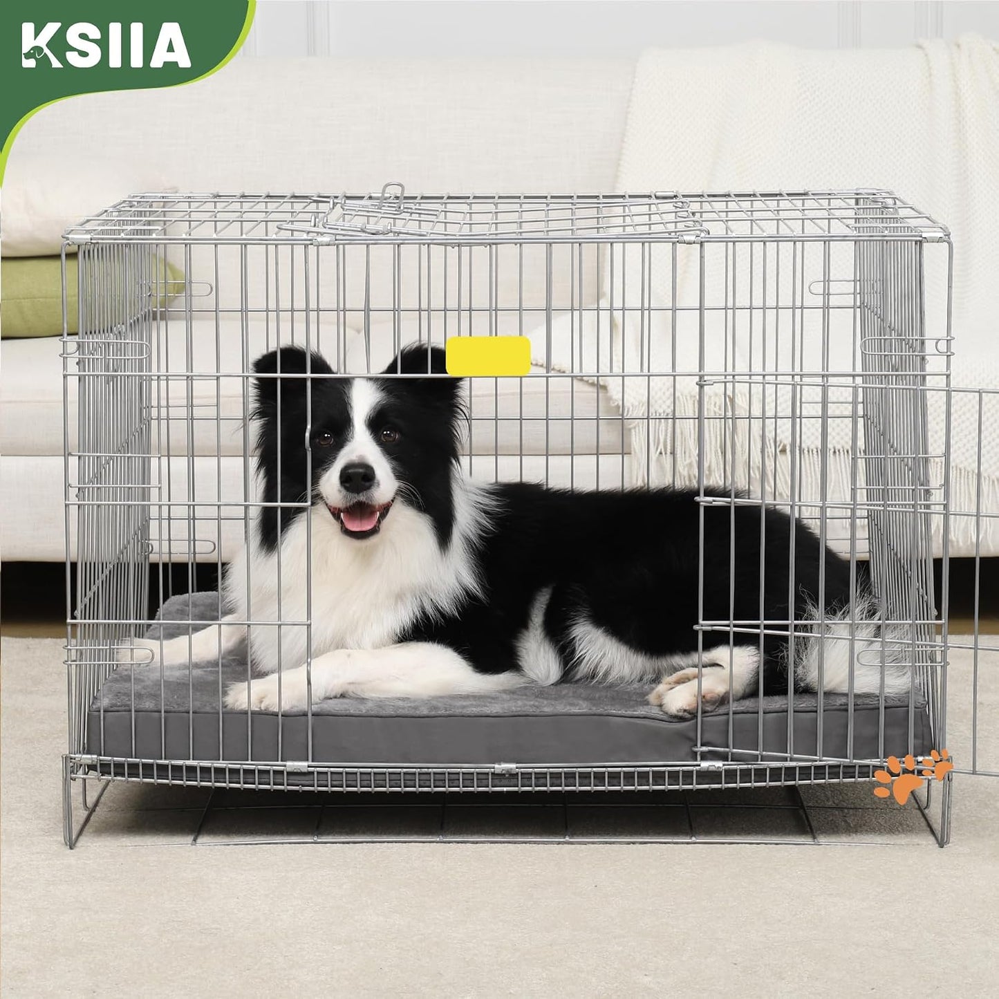 Dog Beds Large Washable, Orthopedic Dog Crate Beds with Waterproof Removable Cover, Flat Mattress Non Skid Bottom, Pet Beds for Dogs, Grey, 88X55X7Cm