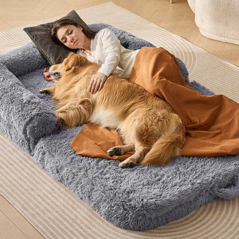 Large human dog bed with soft PV velvet cover and mattress-grade foam for cozy pet and owner comfort