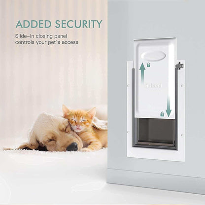 Pet Door for Wall, Steel Frame and Telescoping Tunnel, Aluminum Lock, Double Flap Dog Door and Cat Door, Strong and Durable (Pets up to 100 Lb) -Large