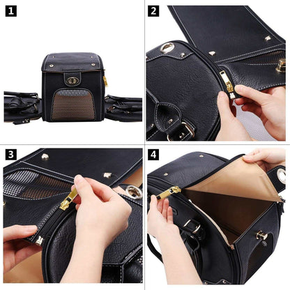 Dog Carrier Purse, Pet Carrier, Foldable Waterproof Premium PU Leather Pet Travel Portable Bag Carrier for Cat and Small Dog Home & Outdoor Small Black