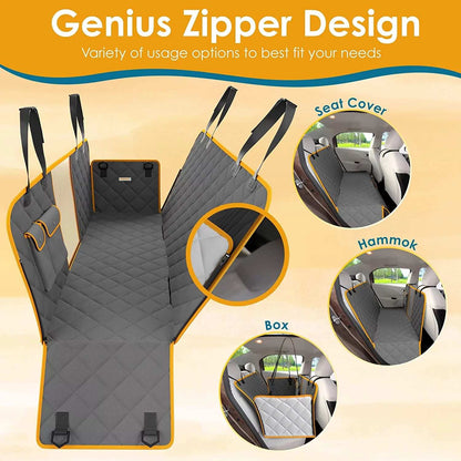 Dog Car Seat Cover, Waterproof & Nonslip Back Seat Hammock with Mesh Window & Seat Belt