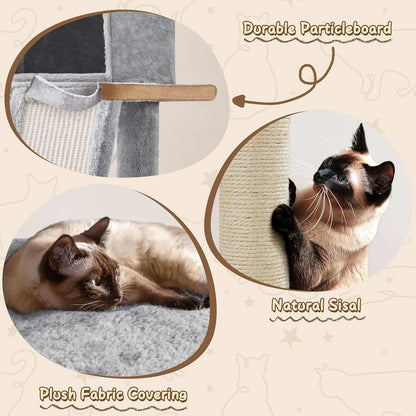 63.5In Multi-Level Cat Tree Tower Condo with Scratching Posts, Platform & Hammock, Cat Activity Center Play Furniture for Kittens, Cats, and Pets