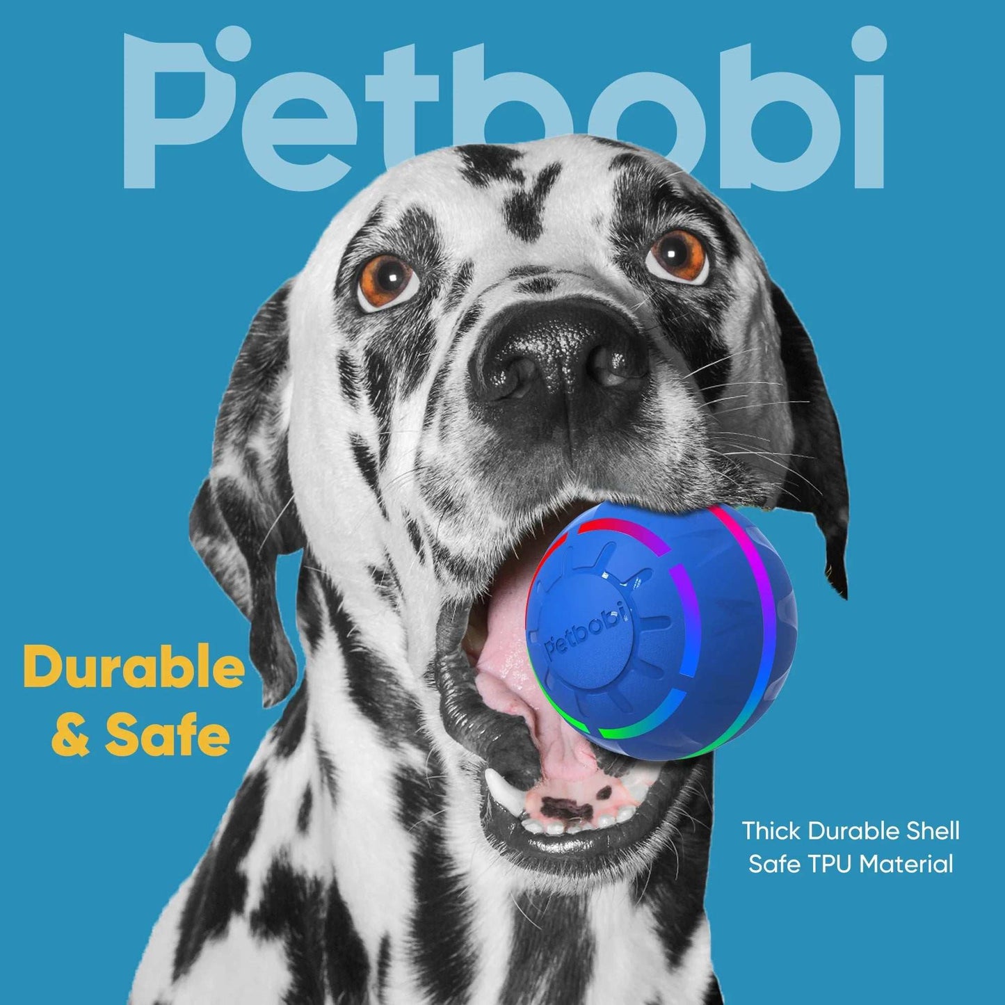 Interactive Toy Dog Ball, Active Rolling Ball for Dogs with Flashing LED Light, Moving Bouncing Toys Ball for Medium Large Dogs, USB Rechargeable, Blue