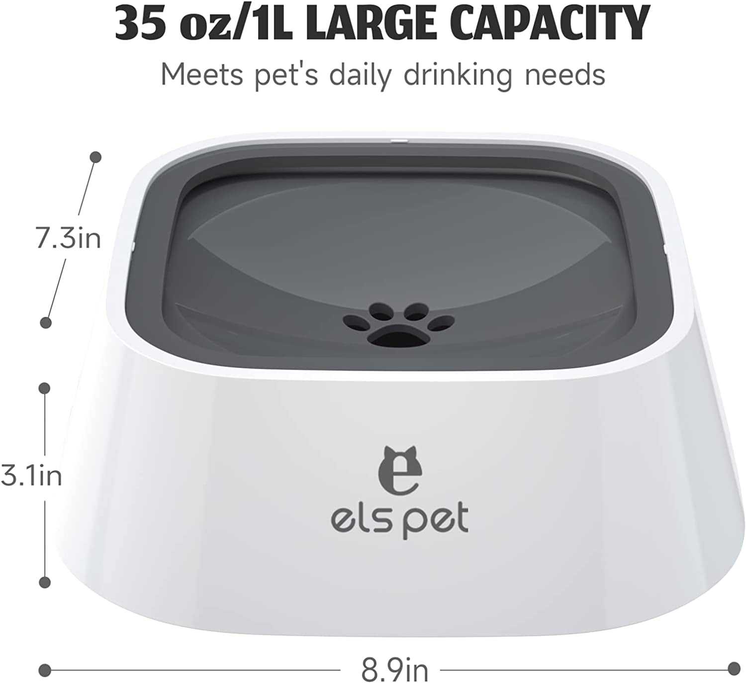 Travel Bowl, No Spill, No Drip Slow Water Feeder/Dispenser for Dogs, Cats, 35Oz/1L, Splash Proof Travel Bowl for Crate and Car, Keeps Floor & Beard Dry, Dishwasher Safe (Grey)