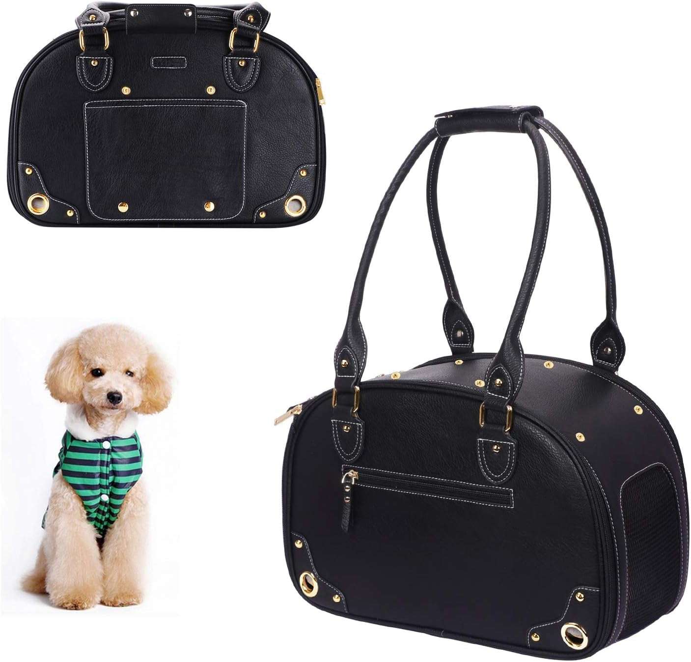 Dog Carrier Purse, Pet Carrier, Foldable Waterproof Premium PU Leather Pet Travel Portable Bag Carrier for Cat and Small Dog Home & Outdoor Small Black