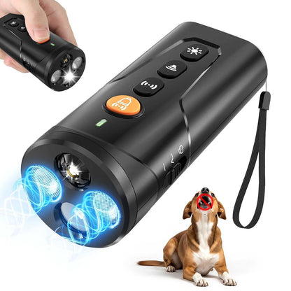 Handheld ultrasonic anti barking device for safe dog training with sound, ultrasonic, and flashlight modes
