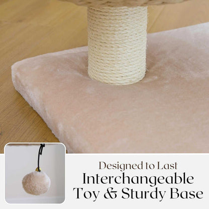 23" High Handwoven Recycled Paper Rope Baskets Bed and Perch, Sisal Scratching Post, Playful Teaser Toy, Washable Cushion, for Indoor Cats (Beige)