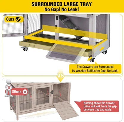 Rabbit Hutch Bunny Cage Outdoors & Indoors with Wheel, Two Layer Guinea Pig House