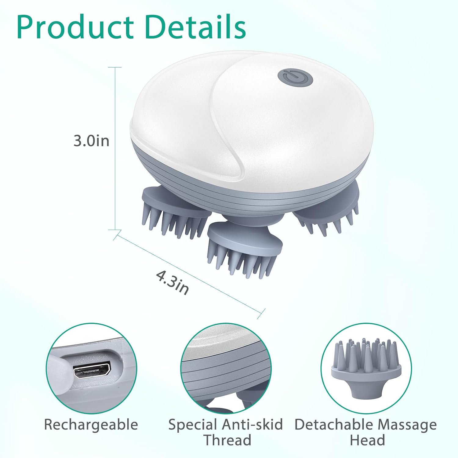 Electric Pet Massager for Dogs and Cats, Rechargeable Cat & Dog Massager with 96 Soft Silicone Contacts, 3 Kneading Modes, IPX6 Waterproof Handheld Massage Tool for Head, Back, White