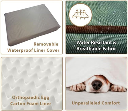 Large High-Density Orthopaedic Foam Dog Bed for 36-Inch Dog Cage/Crate - Green Water Resistant