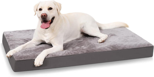 Dog Beds Large Washable, Orthopedic Dog Crate Beds with Waterproof Removable Cover, Flat Mattress Non Skid Bottom, Pet Beds for Dogs, Grey, 88X55X7Cm