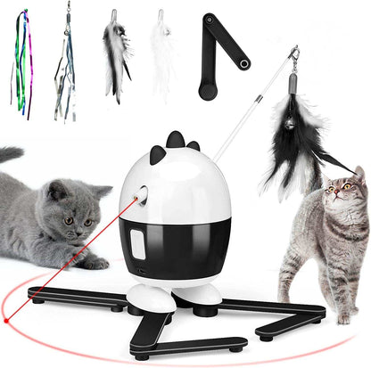 Interactive cat toy with feathers and LED light for indoor cats, rechargeable and automatic shutdown