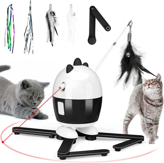 Interactive cat toy with feathers and LED light for indoor cats, rechargeable and automatic shutdown