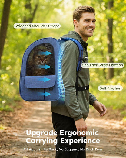 Cat Backpack Carrier Expandable, Pet Backpack for Cats & Small Dogs up to 11Lbs, with 4-Side Breathable Mesh, Multi-Entry & Lockable Zippers for Travel, Hiking, Camping - Hands Free, Blue