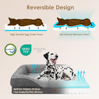 Memory Foam Dog Beds Medium, 76X51X16Cm, Dark Grey | Orthopedic Washable Dog Bed Sofa with Sides, Waterproof Liner, Pet Couch with Removable Cover, Non-Slip Bottom, Chew Proof