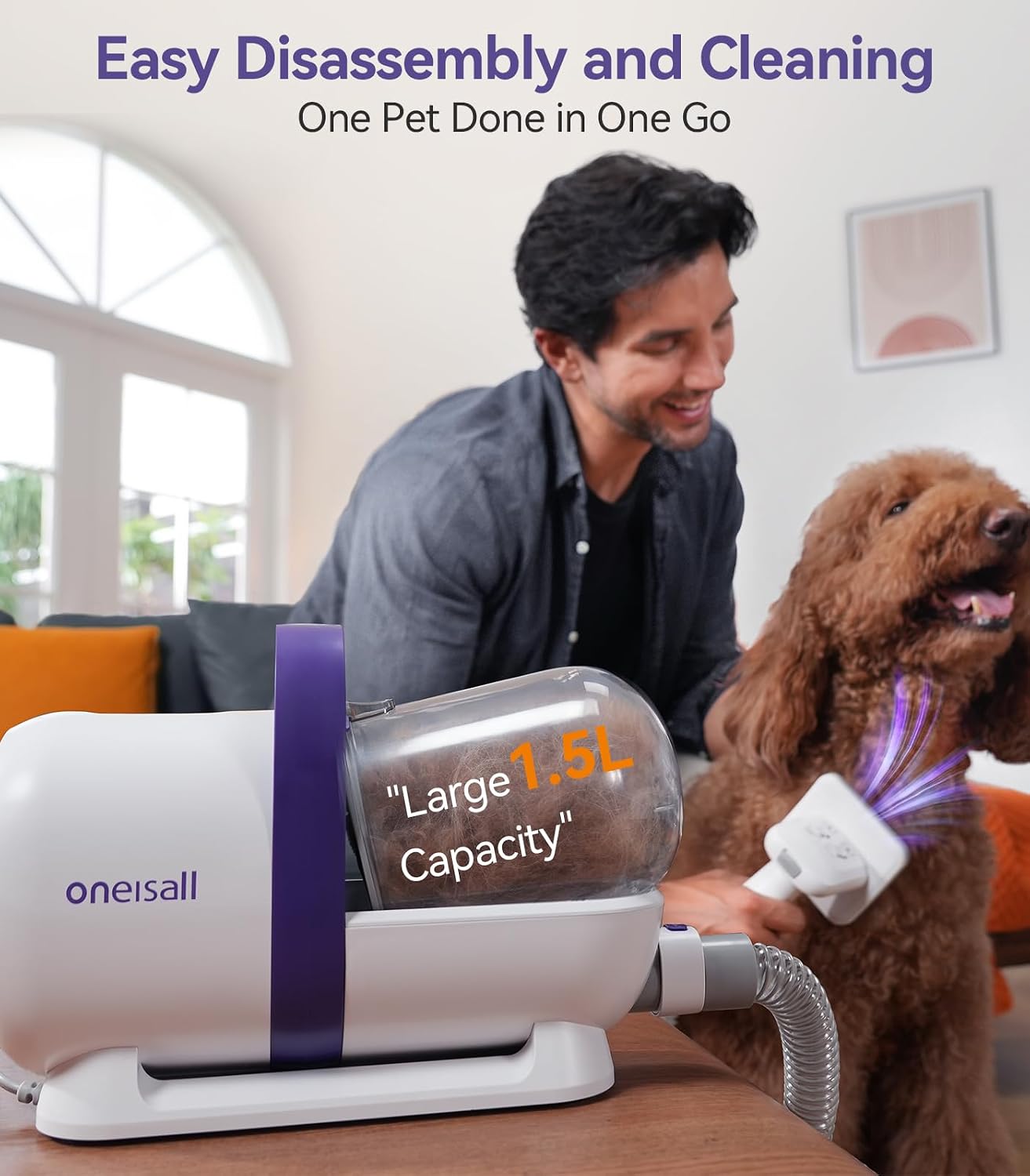 Dog Grooming Kit with 12 Kpa Vacuum,Dog Vacuum Groomer | Powerful Suction 99% Pet Hair,58Db Quiet Pet Grooming Kit,Pet Hair Remover for Shedding and Tangled Hairs,1.5L