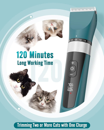 Cat Clippers for Matted Fur,5 Speed Quiet Cordless Cat Clippers | Cat Grooming Kit with Scissors and Steel Comb,Ipx6 Waterproof Dog Trimmer Shaver for Dogs Cats Animals for Long Hair