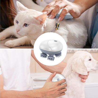Electric Pet Massager for Dogs and Cats, Rechargeable Cat & Dog Massager with 96 Soft Silicone Contacts, 3 Kneading Modes, IPX6 Waterproof Handheld Massage Tool for Head, Back, White