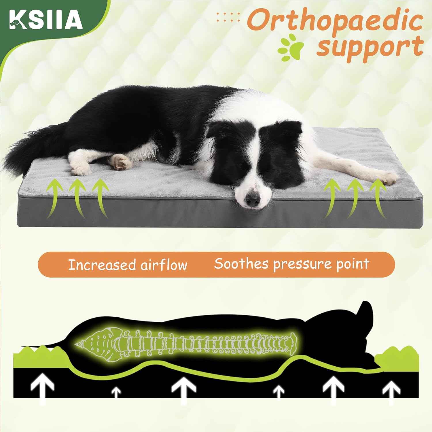 Dog Beds Large Washable, Orthopedic Dog Crate Beds with Waterproof Removable Cover, Flat Mattress Non Skid Bottom, Pet Beds for Dogs, Grey, 88X55X7Cm