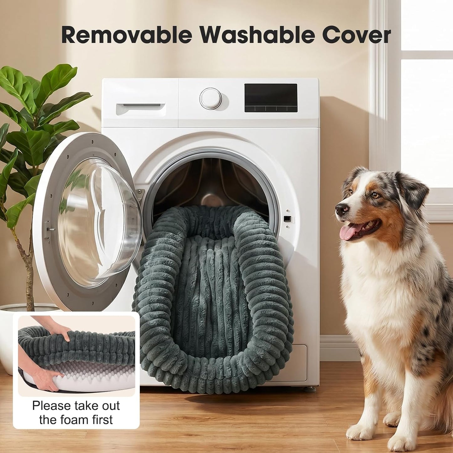 Extra Large Dog Bed, Washable Orthopedic Dog Beds with Waterproof Removable Cover, Anti-Slip Bottom XL Dog Bed, Anti-Anxiety Pet Bed, Thick Supportive Dogs Sofa, 109X84X20Cm, Grey