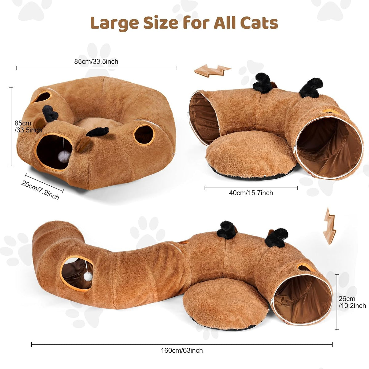 Cat Tunnel Bed, Foldable Cat Play Tunnels Reindeer Design Pet Donut Tunnel Bed with Ball & 4 Peek Holes, Cat Tunnel for Indoor Kitten Hideaway Interactive Cat Toys