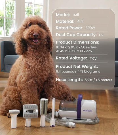 Dog Grooming Kit with 12 Kpa Vacuum,Dog Vacuum Groomer | Powerful Suction 99% Pet Hair,58Db Quiet Pet Grooming Kit,Pet Hair Remover for Shedding and Tangled Hairs,1.5L