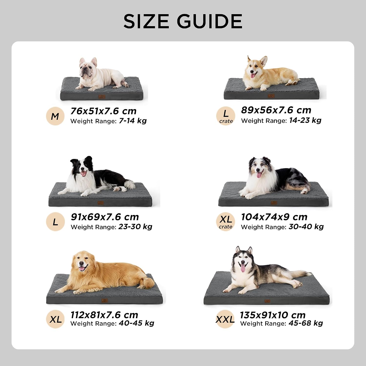Orthopedic Dog Bed with Washable Cover for Large Dogs, 91X69Cm Grey | Egg Crate Foam Comfort Support Plush Pet Mat, Non-Slip Bottom, Removable Cover, Gifts for Dog, for Large Breed Dogs