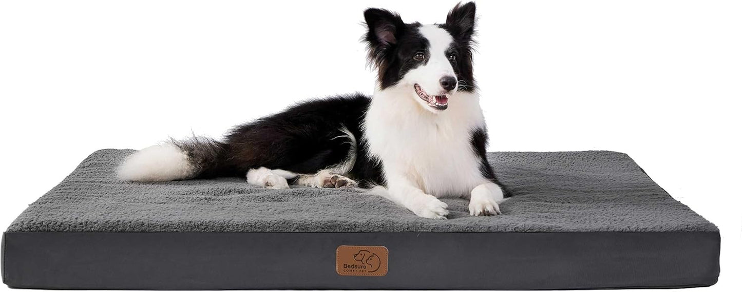 Orthopedic Dog Bed with Washable Cover for Large Dogs, 91X69Cm Grey | Egg Crate Foam Comfort Support Plush Pet Mat, Non-Slip Bottom, Removable Cover, Gifts for Dog, for Large Breed Dogs