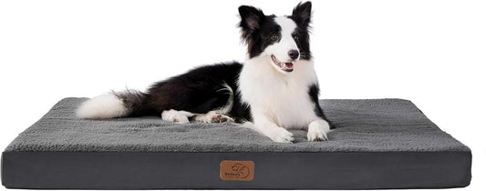 Orthopedic Dog Bed with Washable Cover for Large Dogs, 91X69Cm Grey | Egg Crate Foam Comfort Support Plush Pet Mat, Non-Slip Bottom, Removable Cover, Gifts for Dog, for Large Breed Dogs