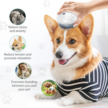 Electric Pet Massager for Dogs and Cats, Rechargeable Cat & Dog Massager with 96 Soft Silicone Contacts, 3 Kneading Modes, IPX6 Waterproof Handheld Massage Tool for Head, Back, White