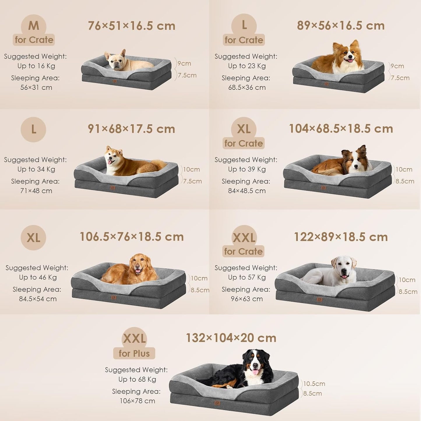 Memory Foam Dog Beds Medium, 76X51X16Cm, Dark Grey | Orthopedic Washable Dog Bed Sofa with Sides, Waterproof Liner, Pet Couch with Removable Cover, Non-Slip Bottom, Chew Proof