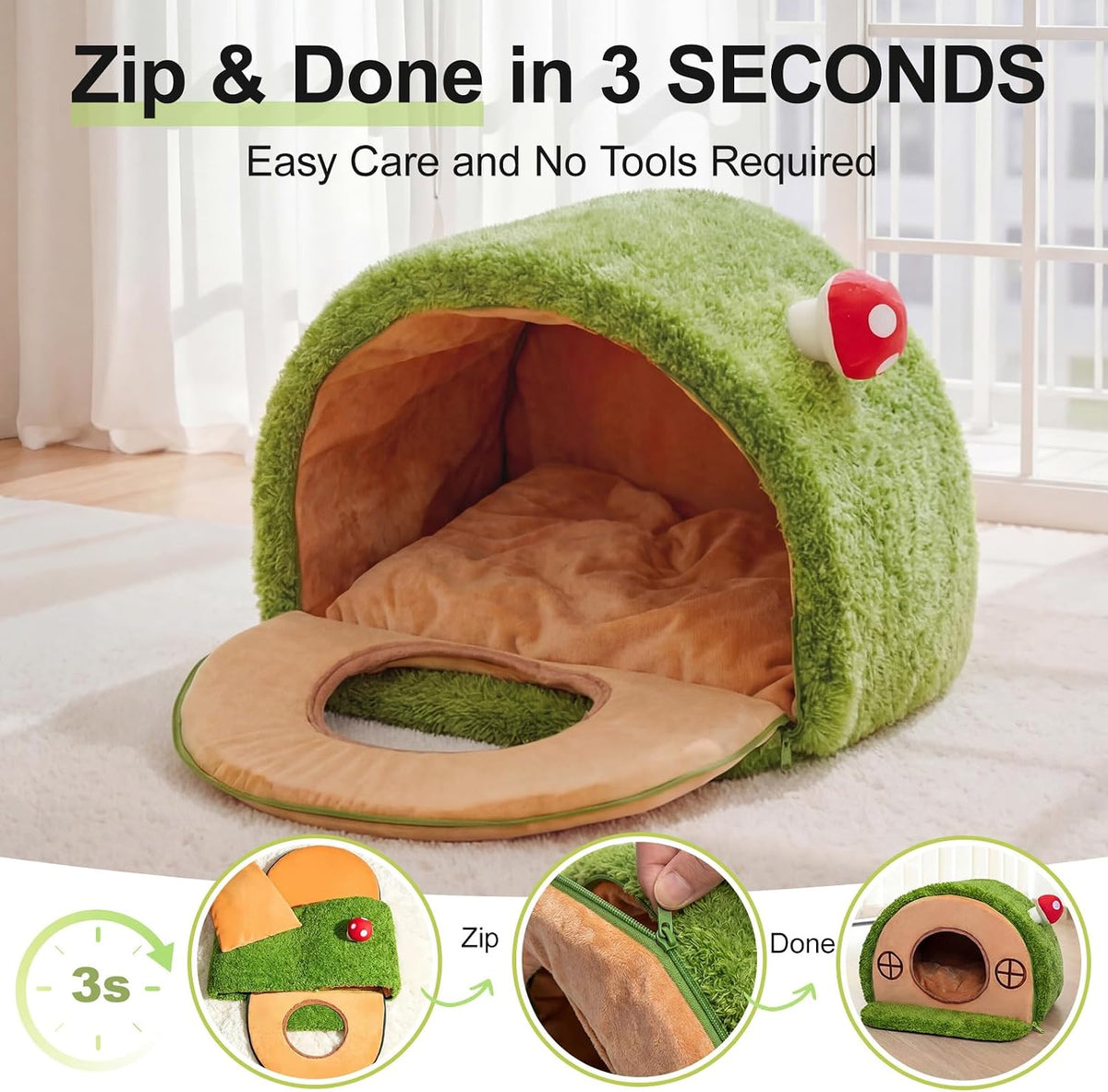 Tree Hole Cat Bed Cave, Cat House Indoor Hideaway, 45X40X30Cm | Enclosed Calming Shelter for Small Medium Pets, Removable & Washable Cushioned Pillow, Cute Kitten Bed with Anti-Slip Base
