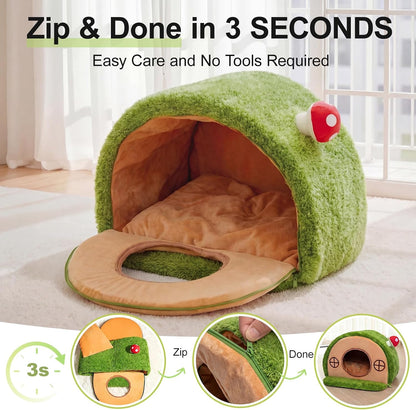Tree Hole Cat Bed Cave, Cat House Indoor Hideaway, 45X40X30Cm | Enclosed Calming Shelter for Small Medium Pets, Removable & Washable Cushioned Pillow, Cute Kitten Bed with Anti-Slip Base