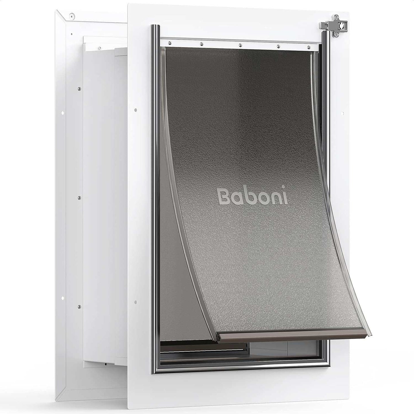 Large steel framed pet door for wall with telescoping tunnel and aluminum lock, double flap for dogs and cats up to 100 lb