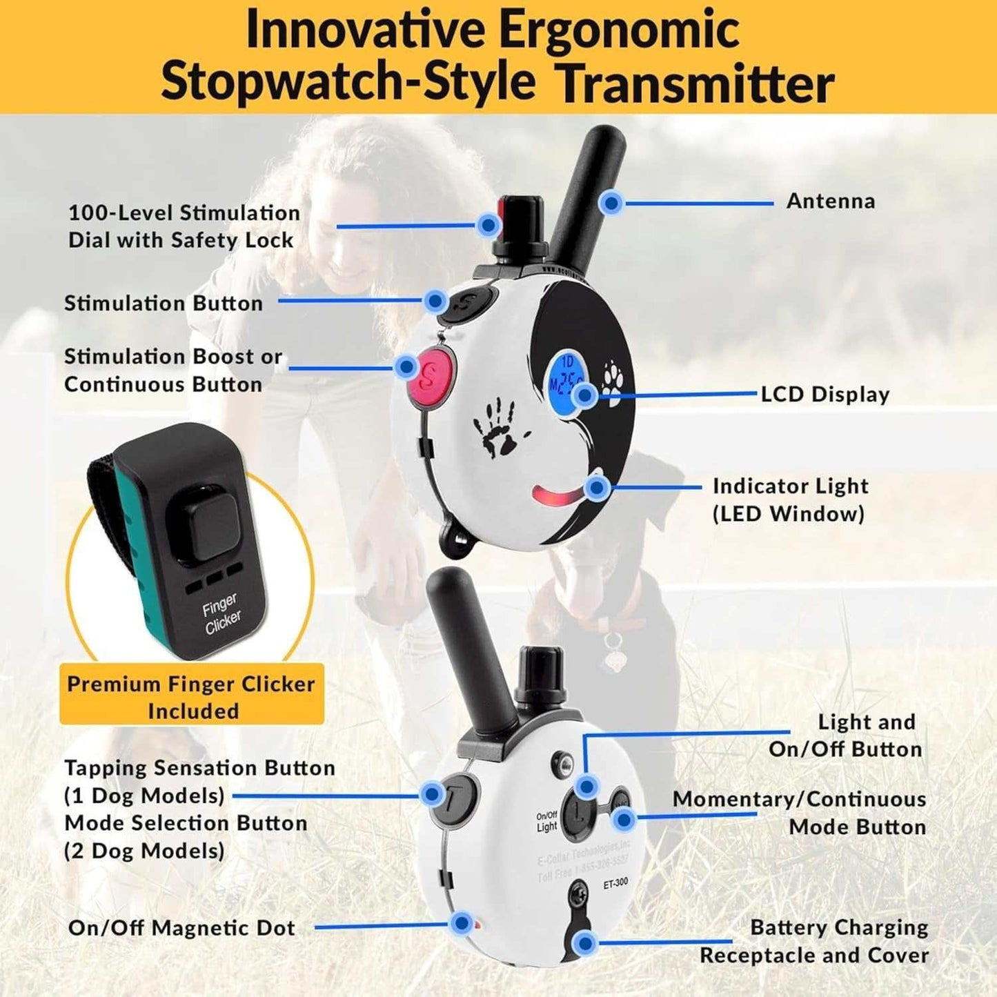 E-Collar Mini  ET-300 Remote Dog Training Collar – 1/2 Mile Range, Waterproof & Rechargeable, 100 Levels + Vibration + Tone + Light, for 1 Dog Small to Medium, Zen