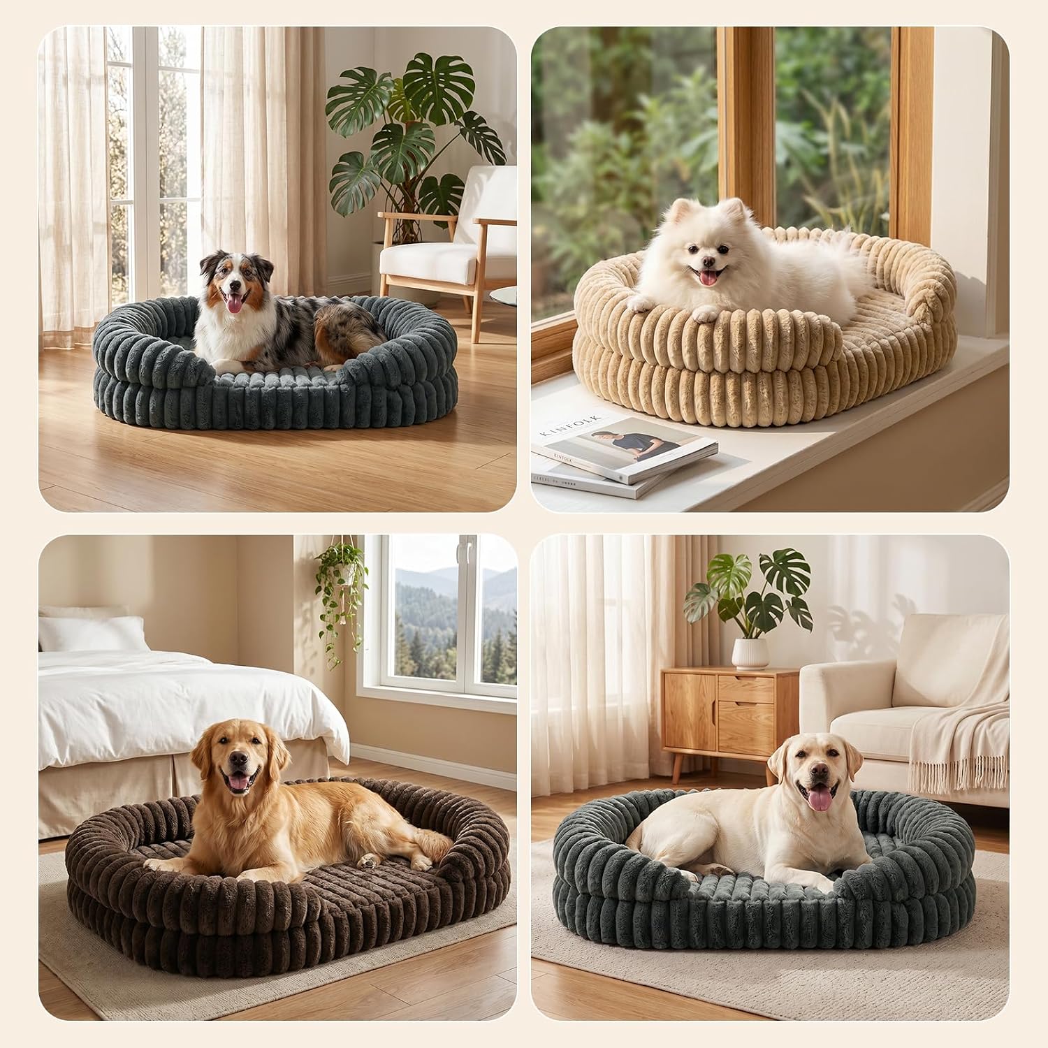 Extra Large Dog Bed, Washable Orthopedic Dog Beds with Waterproof Removable Cover, Anti-Slip Bottom XL Dog Bed, Anti-Anxiety Pet Bed, Thick Supportive Dogs Sofa, 109X84X20Cm, Grey