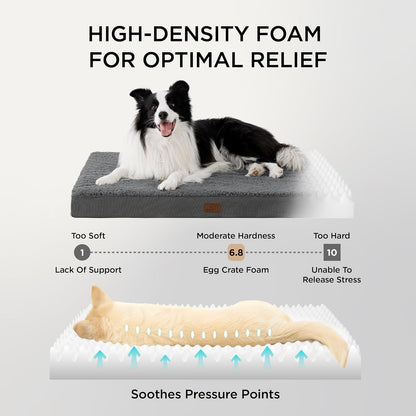 Orthopedic Dog Bed with Washable Cover for Large Dogs, 91X69Cm Grey | Egg Crate Foam Comfort Support Plush Pet Mat, Non-Slip Bottom, Removable Cover, Gifts for Dog, for Large Breed Dogs