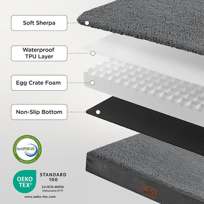 Orthopedic Dog Bed with Washable Cover for Large Dogs, 91X69Cm Grey | Egg Crate Foam Comfort Support Plush Pet Mat, Non-Slip Bottom, Removable Cover, Gifts for Dog, for Large Breed Dogs