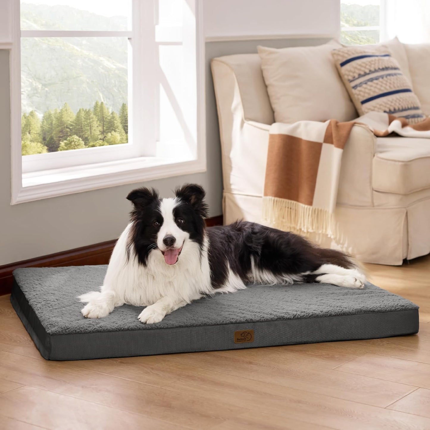 Orthopedic Dog Bed with Washable Cover for Large Dogs, 91X69Cm Grey | Egg Crate Foam Comfort Support Plush Pet Mat, Non-Slip Bottom, Removable Cover, Gifts for Dog, for Large Breed Dogs