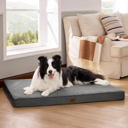 Orthopedic Dog Bed with Washable Cover for Large Dogs, 91X69Cm Grey | Egg Crate Foam Comfort Support Plush Pet Mat, Non-Slip Bottom, Removable Cover, Gifts for Dog, for Large Breed Dogs
