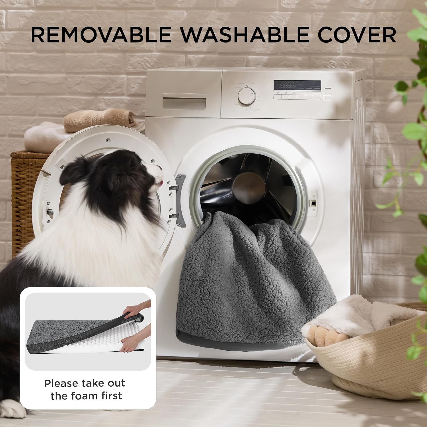 Orthopedic Dog Bed with Washable Cover for Large Dogs, 91X69Cm Grey | Egg Crate Foam Comfort Support Plush Pet Mat, Non-Slip Bottom, Removable Cover, Gifts for Dog, for Large Breed Dogs
