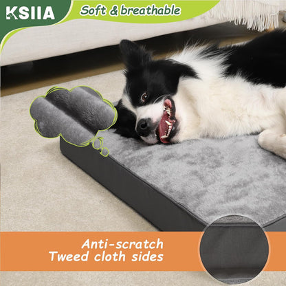 Dog Beds Large Washable, Orthopedic Dog Crate Beds with Waterproof Removable Cover, Flat Mattress Non Skid Bottom, Pet Beds for Dogs, Grey, 88X55X7Cm