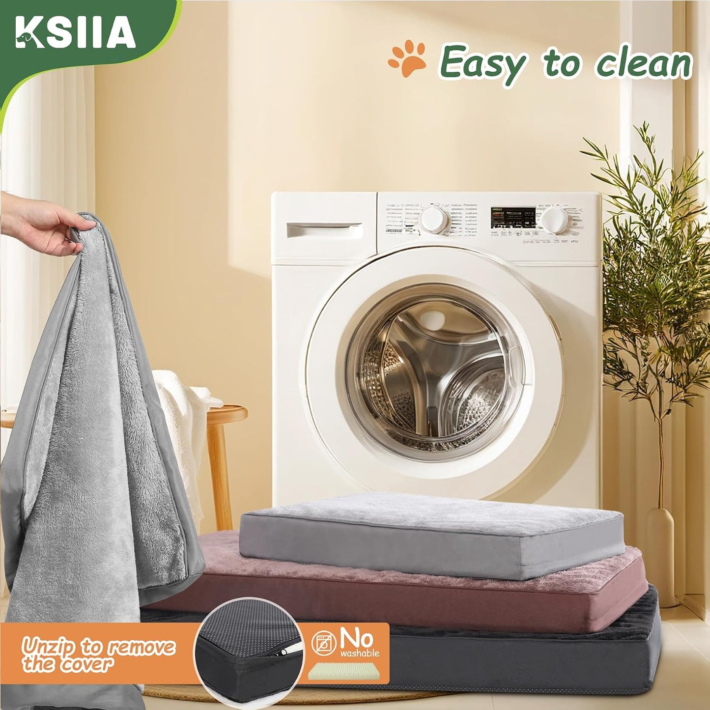 Dog Beds Large Washable, Orthopedic Dog Crate Beds with Waterproof Removable Cover, Flat Mattress Non Skid Bottom, Pet Beds for Dogs, Grey, 88X55X7Cm