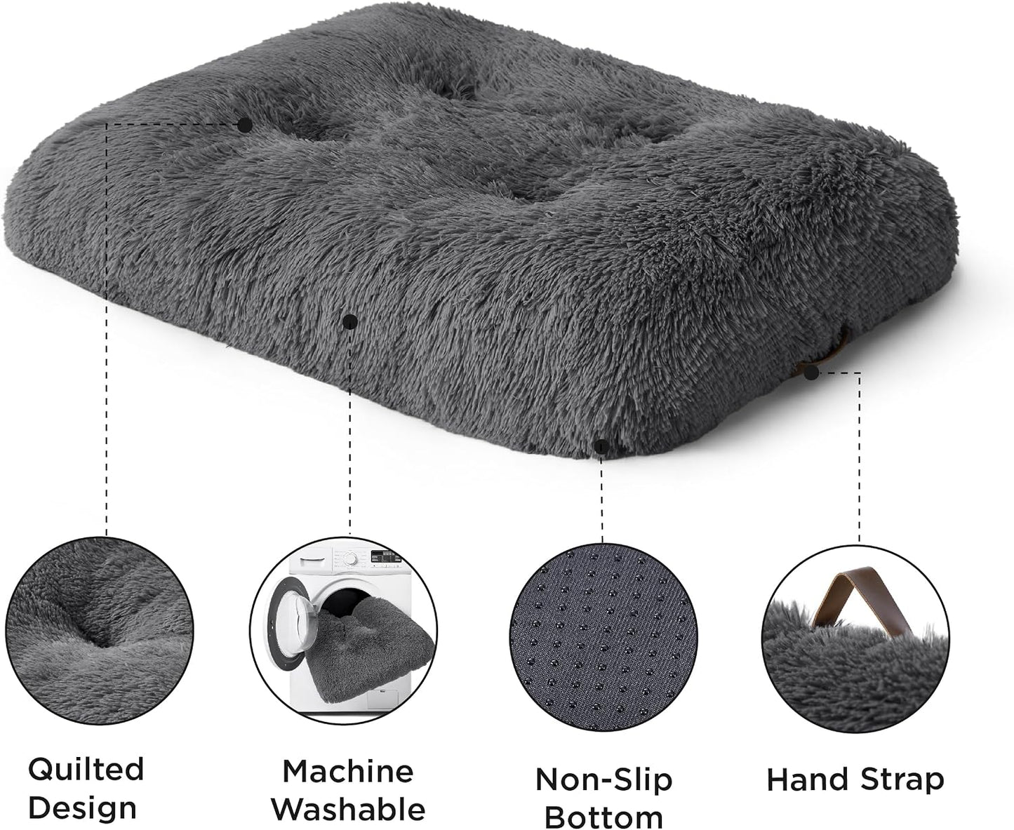 Dog Crate Bed Extra Large - XL Fluffy Crate Mattress Washable with anti Slip Bottom, Dog Anxiety Pillow Cushion for Xlarge Pets, Dark Grey, 104X69Cm