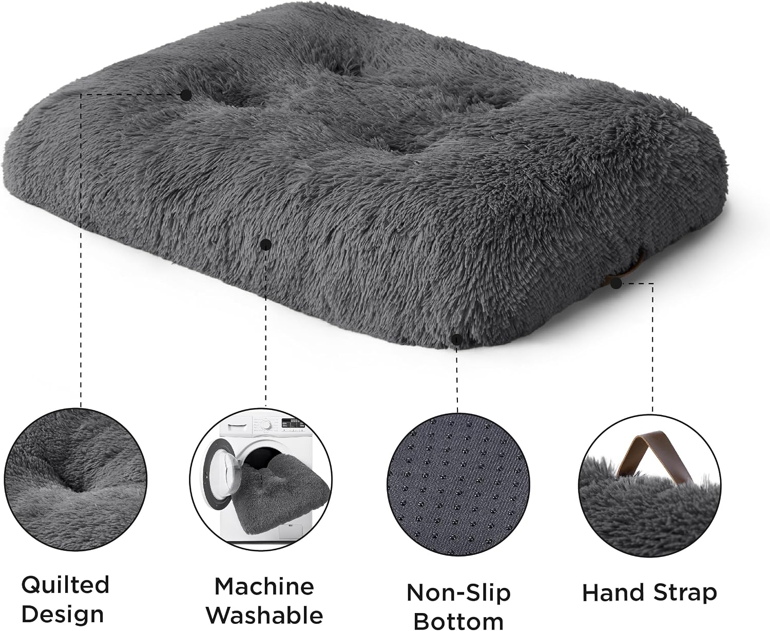 Dog Crate Bed Extra Large - XL Fluffy Crate Mattress Washable with anti Slip Bottom, Dog Anxiety Pillow Cushion for Xlarge Pets, Dark Grey, 104X69Cm