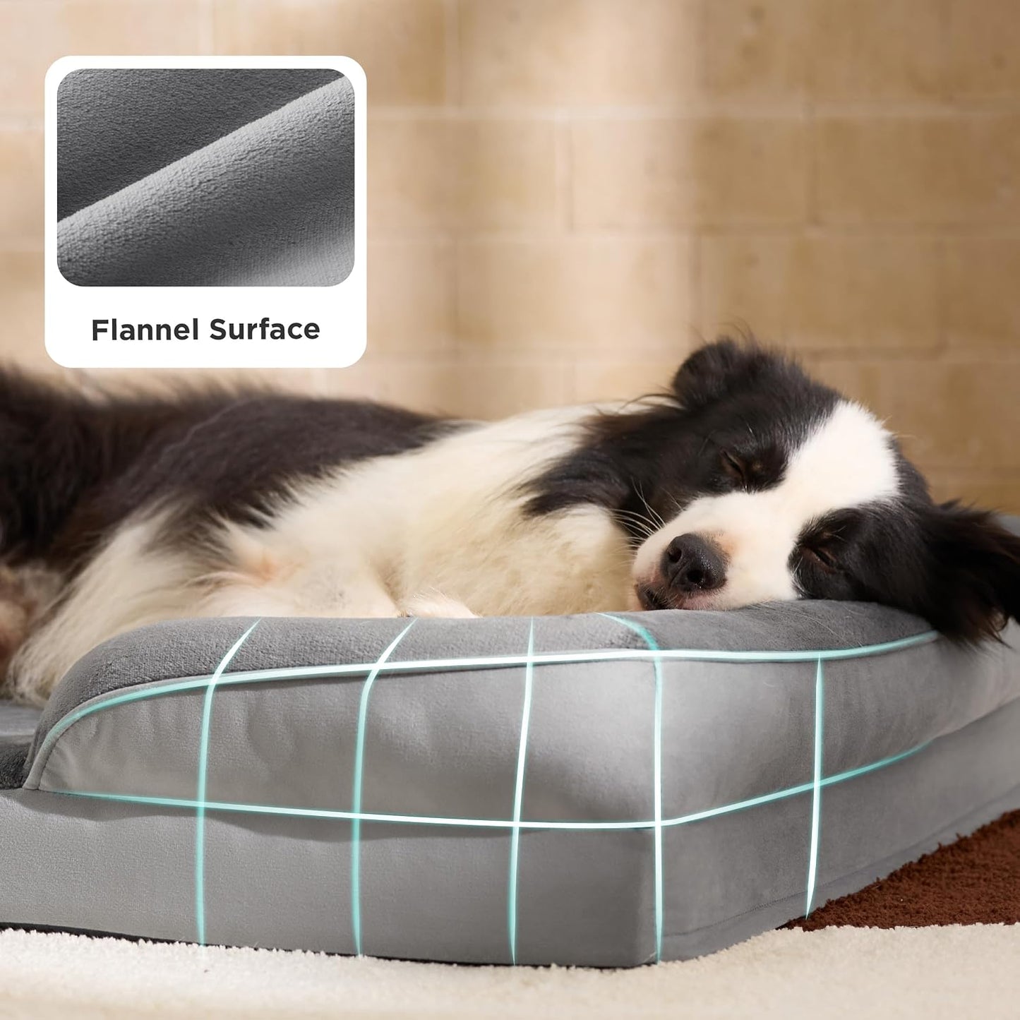 Large Dog Bed Sofa - Washable Orthopedic Dog Couch, 89X63X16Cm | Waterproof Inner Liner, Removable Flannel Cover, Dog Pillow with U-Shape Bolster, Grey Squre Pet Bed