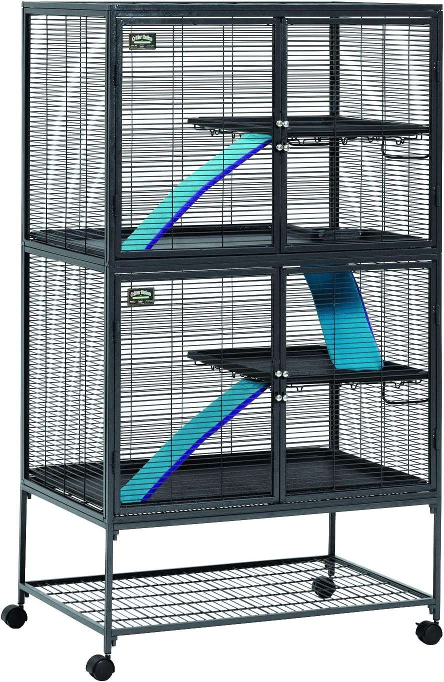 Critter Nation by  Double Unit Small Animal Cage, Habitat for Rats, Chinchillas, Ferrets, Sugar Gliders, Tool-Free Assembly, with Full-Width Doors, Shelves & Removable Base Pans