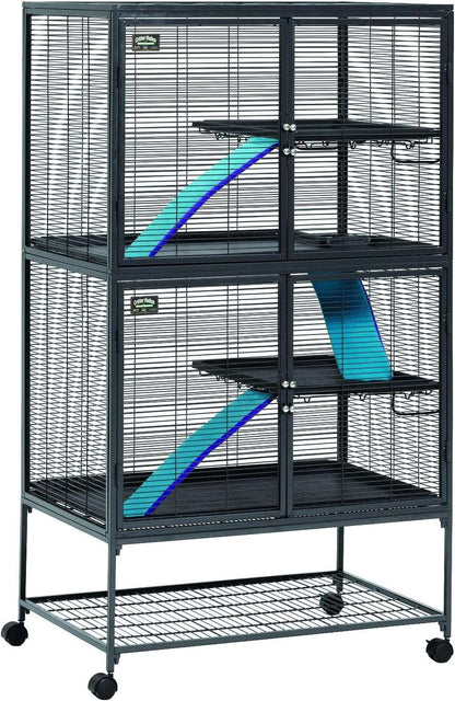 Critter Nation by  Double Unit Small Animal Cage, Habitat for Rats, Chinchillas, Ferrets, Sugar Gliders, Tool-Free Assembly, with Full-Width Doors, Shelves & Removable Base Pans