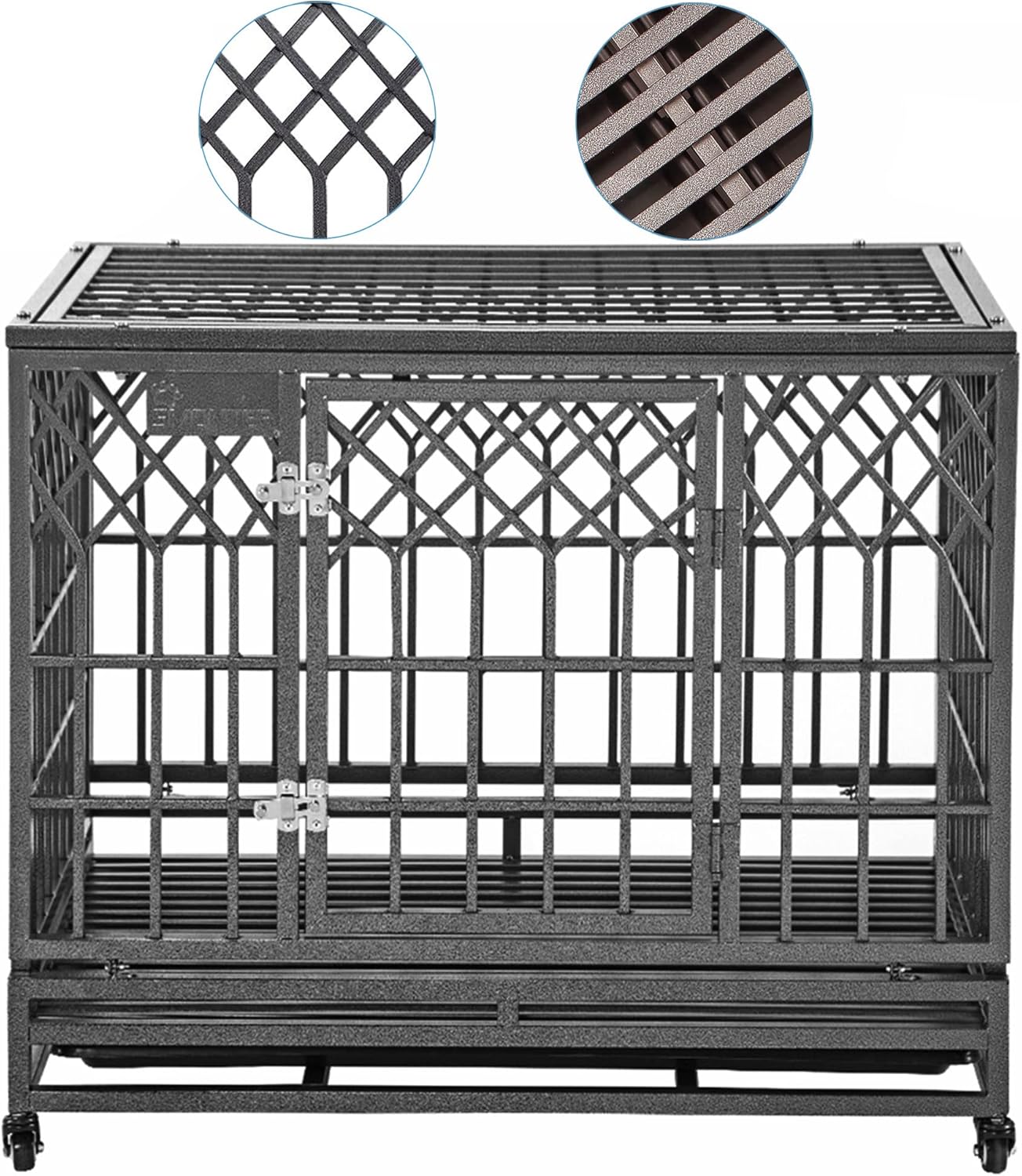Heavy Duty Dog Cage for Large Dog Strong Metal Kennel and Crate Pet Playpen with Three Doors, Four Wheels,38 Inch,Y Shape,Silver … … …